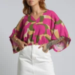Blusa Cropped Estampada Rosa
